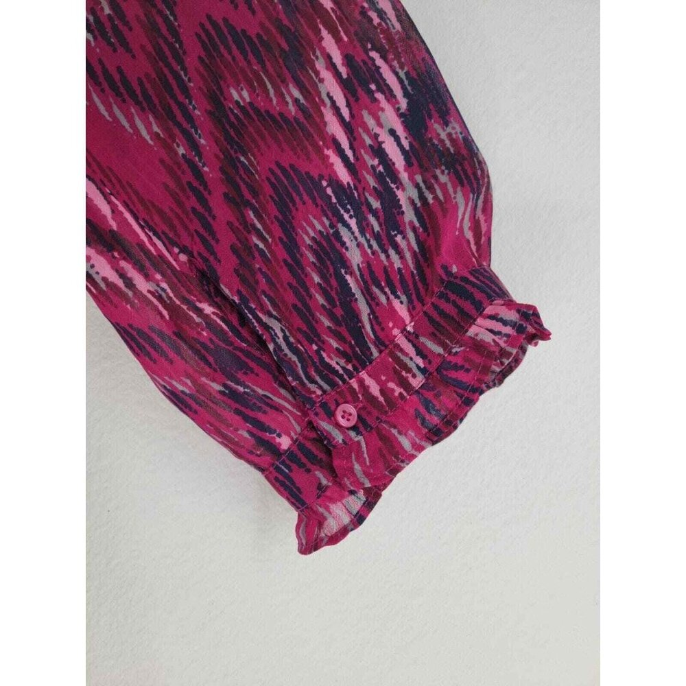 Banana Republic Shear Rasberry gathered Sleeve Snap & Tie front Blouse S Large‎ - Picture 2 of 6